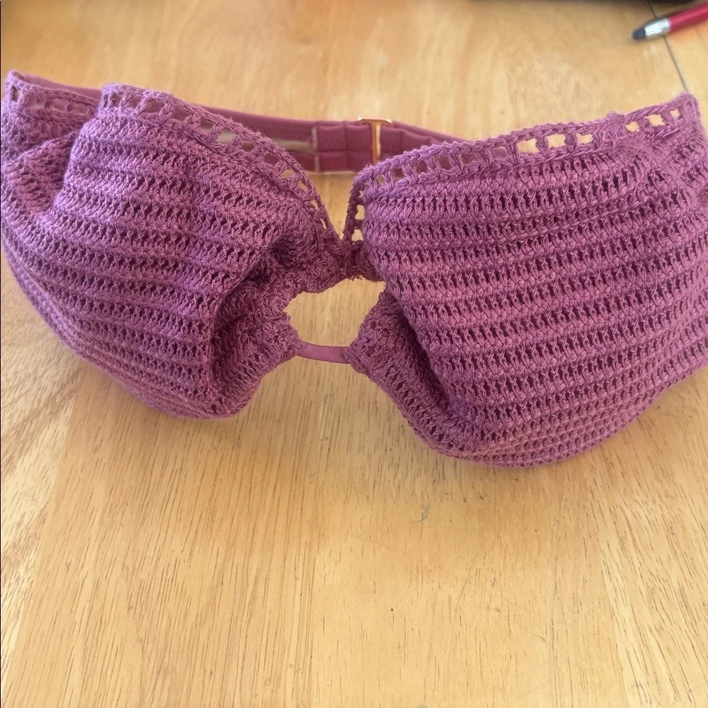 Shade & Shore Mauve crochet bando bikini with straps optional size 34 B
